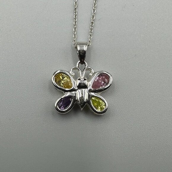3 for $30 Sterling Silver Butterfly Necklace Pastel Crystal Pendant - Picture 2 of 12